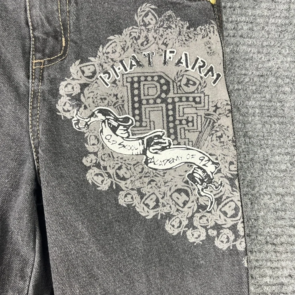 Phat Farm Kids Denim Jeans 4T Black Y2K Baggy Streetwear Graphic‎ Distressed